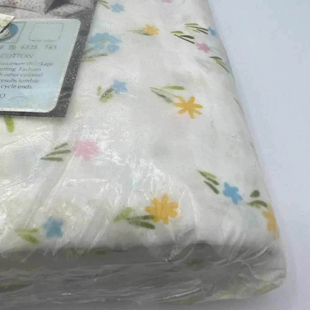Vtg Sears Perma Prest Muslin 50/50 Full Flat Sheet Summertime Flowers Basket
